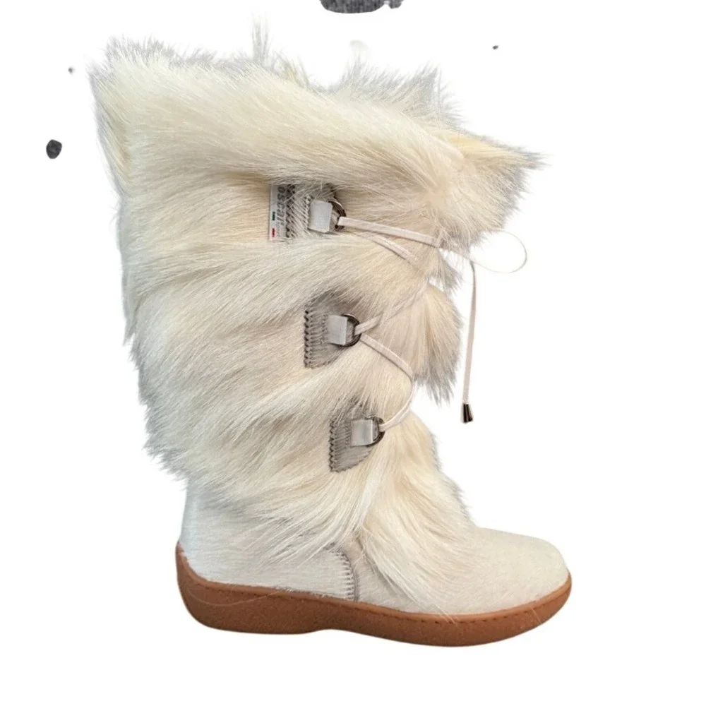 NWB Oscar Sport Italy Womens 9 Goat Fur Apres Ski Boots White Handmade Luxury